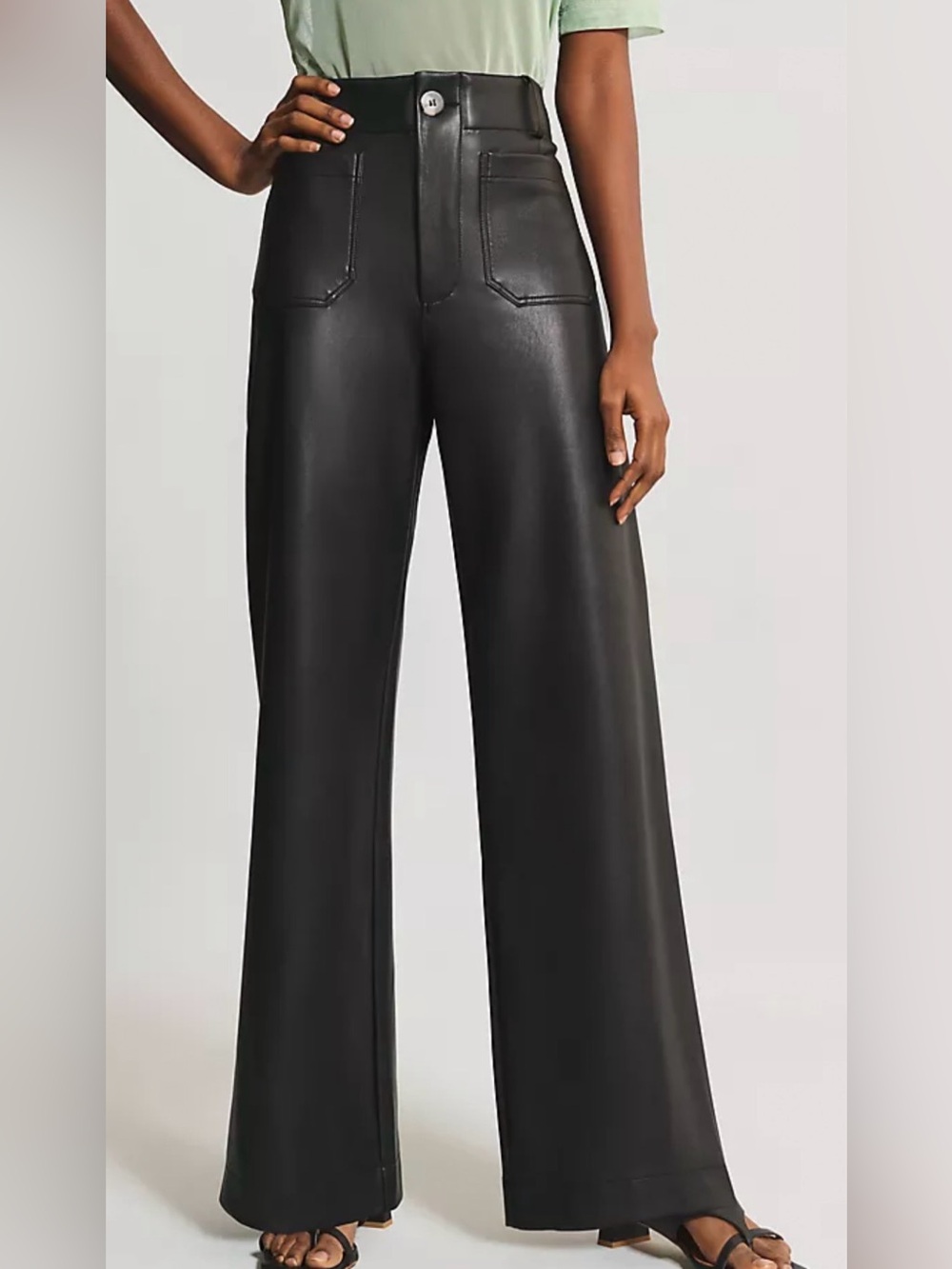 Anthropologie Black Faux-Leather Wide Leg Pants